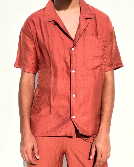 Dolabcoo linen Brown Short Sleeve Shirt